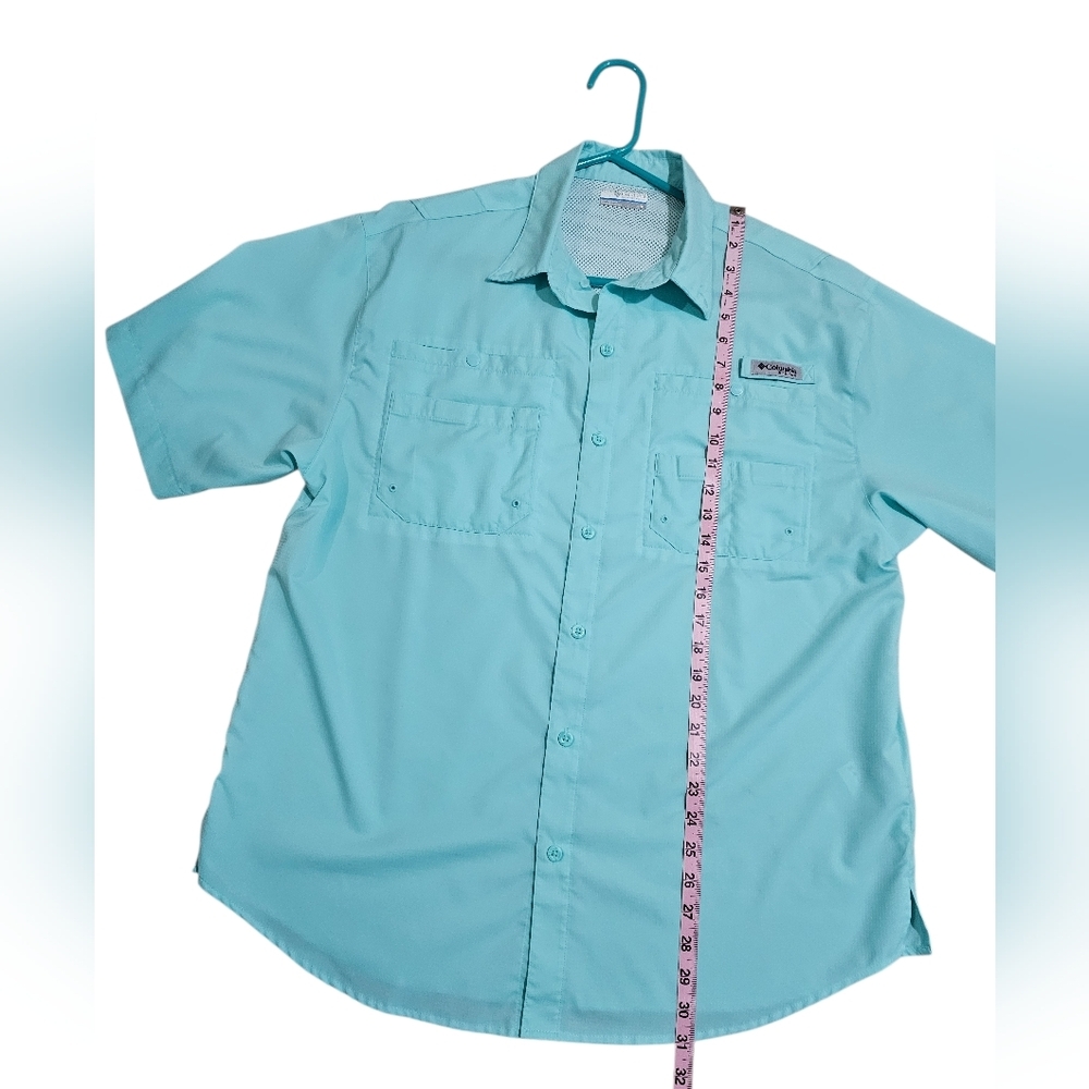 Columbia PFG Omni-Shade Short Sleeve Fishing Shirt Teal Blue Size L Outdoors - Picture 7 of 8